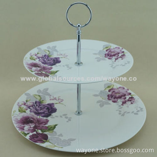 2-tier Porcelain Cake Stand, Flower Design, Ideal as Gift
